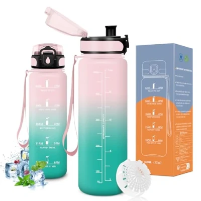 Imagen de Vikaster Botella agua, 500ml, sin BPA, de agua repetida, para Deporte, Gimnasio, Running, Niños, Bicicleta