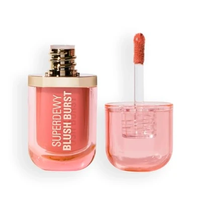 Imagen de Revolution Superdewy Liquid Blush Burst Rubor líquido de cobertura buildable para mejillas, fórmula sérum con péptidos y ácido hialurónico, vegano Peach Spritz 4,2 ml