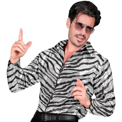 Imagen de W WIDMANN MILANO Party Fashion camisa de lentejuelas para hombre, Disco Fever, Schlagermove, animal print, hombre