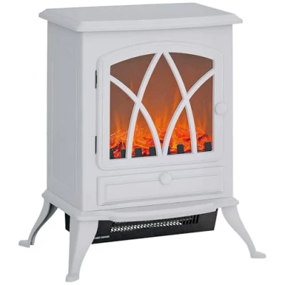 Imagen de HOMCOM Chimenea Eléctrica 1000W/2000W Decorativa con Ventana Efecto de Llama Brillo Ajustable y Protección Sobrecalentamiento para 15 30 ㎡ 45x28,5x54 cm Blanco