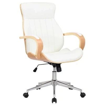 Imagen de CLP Silla De Oficina Melilla Ergonómica En Símil Cuero &amp; Base con Ruedas I Escritorio Regulable Altura, Color:Natural/Blanco