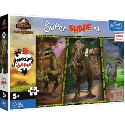 Imagen de Trefl 104 XL Super Shape Rompecabezas de Formas Locas, Piezas Grandes, Colores con Personajes Cuentos Hadas, a Partir 5 años Puzzle, Jurassic Park, Dinosaurios, Extra Large (50020)