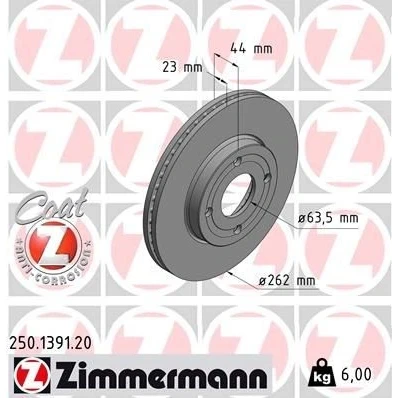 Imagen de ZIMMERMANN 250.1391.20 Disco de freno 262 23 4/4 4 108 ventilación interna revestido FORD: FIESTA 7