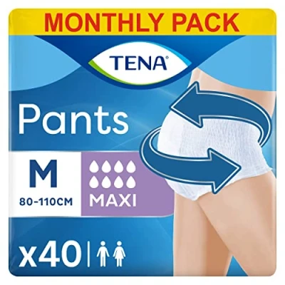 Imagen de TENA Pants Maxi (M) Paquete de repuesto mensual Bragas absorbentes, elásticas y desechables, para pérdidas urinarias, tanto ella como él, discretas cómodas, 4 paquetes x 10 unidades