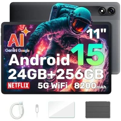 Imagen de Blackview Tablet 11 Pulgadas Android 15 Gemini AI 24GB RAM + 256GB ROM (2TB TF)/8200 mAh/1920 * 1200 FHD IPS Widevide L1/PC Mode/Face ID/Octa Core Gaming con Funda