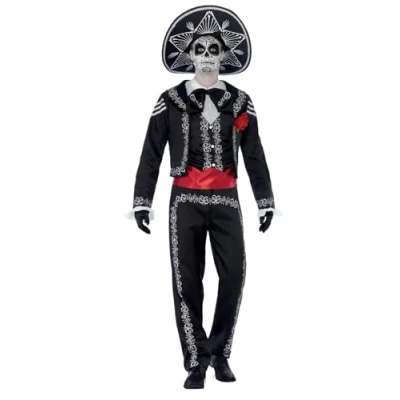 Imagen de Smiffys Disfraz de señor Huesos del Día Muertos, con chaqueta, pantalón, falsa camisa y sombrero