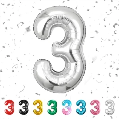 Imagen de Globos de Cumpleãnos 3 Plata,101 CM Globo Numeros Gigantes Grandes Decoracion,Globo Numero 3,Globos Niño Niña Adultos,Vuelan con Helio