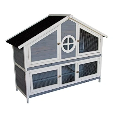 Imagen de WilTec Caseta de Madera para Conejos Conejera Casita Corral Jaula Accesorios Mascotas Animales Azul