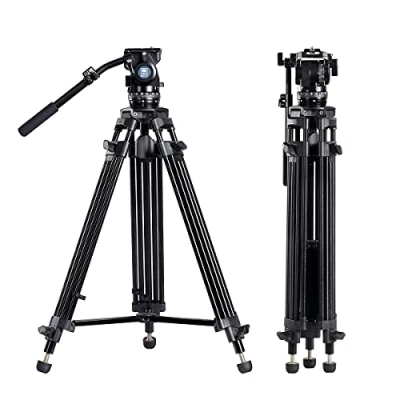 Imagen de SIRUI Kit de trípode Profesional para cámara vídeo SH15T+BCH 10 con Cabezal Fluido, Control fricción, Mango, Mango telescópico, esparcidor Nivel Medio, Aluminio