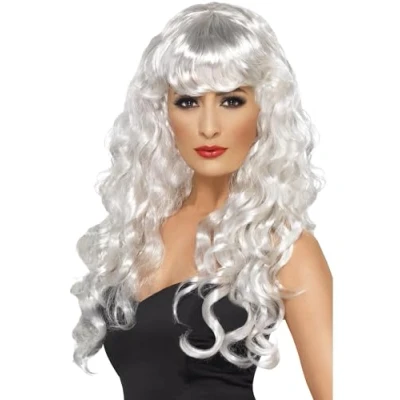 Imagen de Smiffys Peluca de sirena, blanca, larga, rizada con flequillo