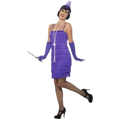 Imagen de Smiffys Disfraz de chica años 20, Morado, con vestido corto, diadema y guantes