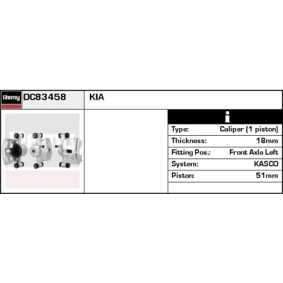 Imagen de DELCO Remy DC83458 Pinza de freno Fundición acero Remanufactured KIA: Picanto I