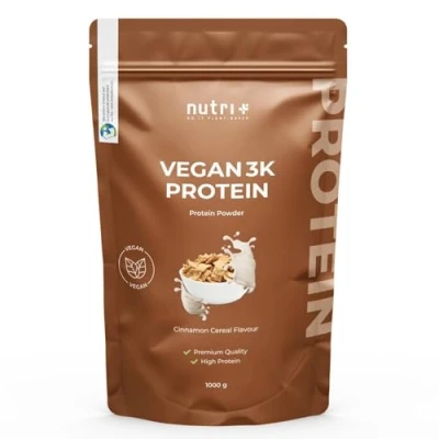 Imagen de Nutri + Vegan Vhey Cereal Canela 1 kg Batido de Proteínas 3k Proteína Vegana en Polvo sin Lactosa Complejo Proteico Cereales y 1000 g