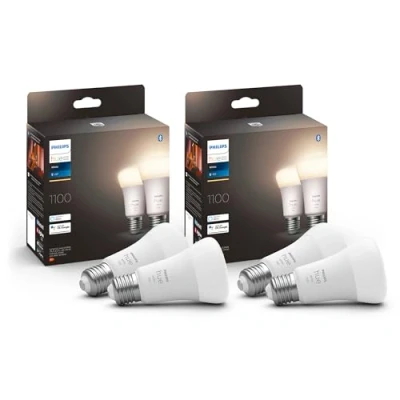 Imagen de Philips Hue White E27 lámpara paquete de 4 4x1055lm, regulable, luz blanca cálida, controlable mediante aplicación, compatible con Amazon Alexa (Echo, Echo Dot)