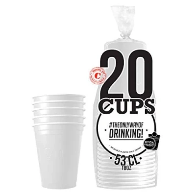 Imagen de Paquete de 20 tazas Blancas originales oficiales Copas Americanas 53cl Beer Pong Vasos plástico reutilizables Lavado a mano ya máquina OriginalCup®
