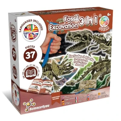 Imagen de Science4you Excavación Fósiles Dinosaurios 3 en 1 Juguete para Niños 5 6 7 8 9 10+ Años Juego Arqueologia con 37 Piezas, T Rex, Triceratops y Stegosaurus Jurassic Kit Experimentos