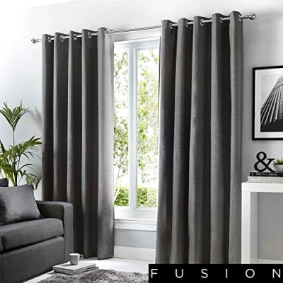 Imagen de Fusion Sorbonne Cortinas con Forro y Ojales (de algodón), Color Liso, algodón, Gris Oscuro, 90x72 (229 x 183 cm)
