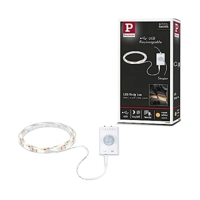 Imagen de Paulmann 78900 Tira de luces LED (funciona con pilas, sensor movimiento y crepuscular, 1 m, 1,4 W, 140 lm/m, 3000 K, plástico), color blanco