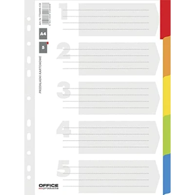 Imagen de Office Products 21070511 99 separadores de cartón, A4, 227 x 297 mm, 5 piezas con laminirten pestañas colores surtidos