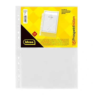 Imagen de Idena 376030 Funda para folleto formato DIN A4, transparente, 60µ, 10 unidades