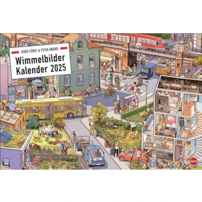 Imagen de Göbel &amp; Knorr Wimmelbilder Edition Calendario 2025: gran de pared con 12 emocionantes objetos ocultos para descubrir. imágenes búsqueda grandes y