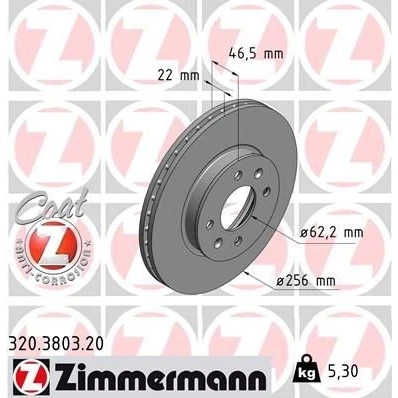 Imagen de ZIMMERMANN COAT Z 320.3803.20 Disco de freno 256 22 6/4 4 100 ventilación interna revestido HYUNDAI: i20 I Hatchback, II Active, ACCENT 3