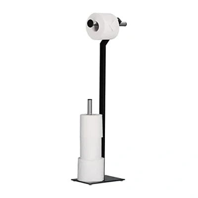 Imagen de relaxdays Portarollos de pie para Papel higiénico, Soporte repuestos, 72x23x13,5 cm, Negro/Cromo, Hierro