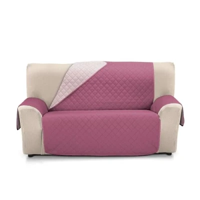 Imagen de S &amp; T Funda Sofa 2 Plazas Berenjena Cubre Reversible Sofá Protector Acolchado Antiácaros 100% Poliéster Fabricado en España