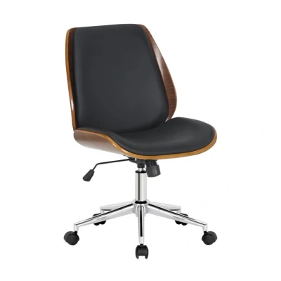 Imagen de CLP Silla De Oficina Mitch con Carcasa Madera I Escritorio Tapizado En Polipiel &amp; Base Metálica, Color:Nuez/Negro, Color del Marco:Cromado