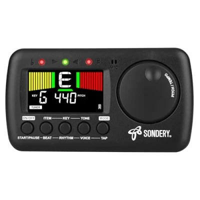Imagen de Sondery afinador de metrónomo digital 3 en 1, conteo vocal inglés con Tap Tempo, generador tonos cromático recargable