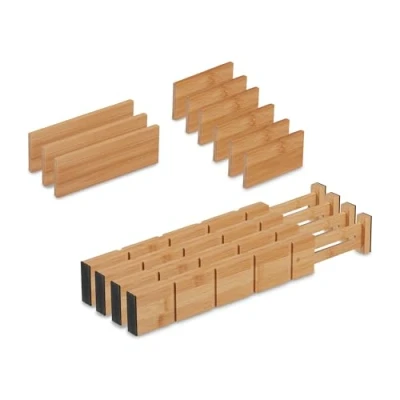 Imagen de Relaxdays Pack Separadores de Cajones Ajustables, 13 Piezas Divisoras Cajoneras, Gavetas, 34 a 43,5 cm, Bambú, Natural, 6 x 3443,5 1,5 cm
