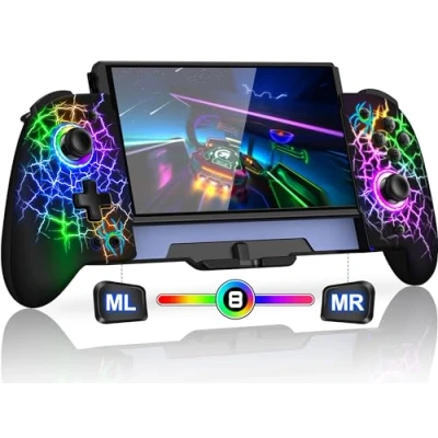 Imagen de ALEEMTRY Controlador de conmutación para Pro Controller Switch Modo portátil con turbo/1000 mAh/programable/giroscopio 6 Ejes, Mango Grande Switch/OLED