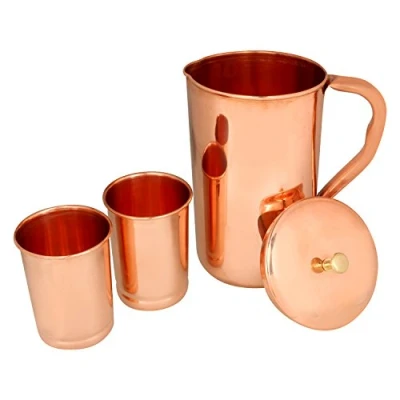 Imagen de AVS STORE Ã‚® Pure Copper Pitcher Jug with 2 Tumbler Glasses for Ayurveda Healing by STORES