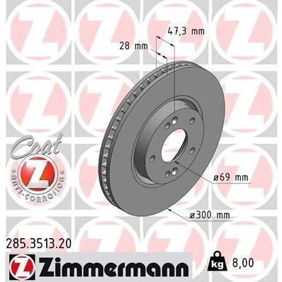 Imagen de ZIMMERMANN COAT Z 285.3513.20 Disco de freno 300 28 7/5 5 114 ventilación interna revestido HYUNDAI: i30 I Hatchback, II Hatchback