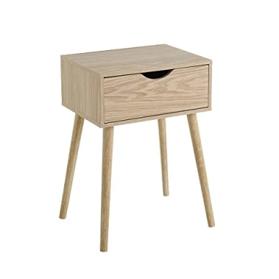 Imagen de LOLAhome Mesita de Noche 1 cajón Beige Madera MDF 40x30x57 cm