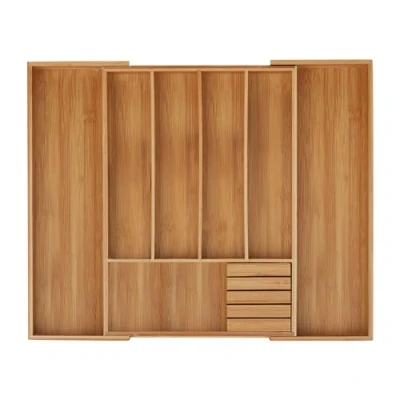 Imagen de Relaxdays Cubertería Cubertero, Bambú, Extensible, Bandeja de Cubiertos, Separador cajones, 5x55x44,5 cm, marrón Natural, Tablero Fibras