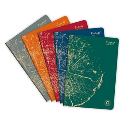 Imagen de Clairefontaine 68466C FOREVER premium cahier piqué 21x29,7cm 90g recyclé 96p ligné coloris assortis PAQ de 5