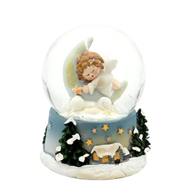 Imagen de Dekohelden24 W 10033271 Luna Bola de Nieve con ángel durmiendo sobre Nubes Base Decorada Dimensiones L x H: 6,5 9 cm Diámetro la
