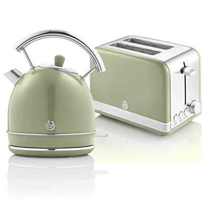 Imagen de Swan Retro Set Desayuno Hervidor de Agua 1,8L Inalámbrico con Resistencia Acero Inoxidable, Tostadora Pan Ranura Ancha 2 Rebanadas, Regulador 6 Niveles Tostado, Diseño Vintage, Verde