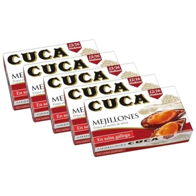Imagen de Cuca Mejillones en salsa gallega 12/16 piezas tamaño mediano, 1 pack de 5 latas 115gr