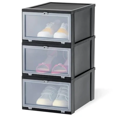 Imagen de Iris Ohyama Cajas de Almacenamiento para Zapatos Transparentes, Tallas hasta 46, L36 x H20 cm, Pack 3, Apilable, Apertura frontal, Recipiente con Tapa, Zapatillas, EUDF M