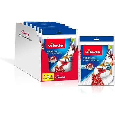 Imagen de Vileda Recambio Turbo 2en1; compatible con todos los sistemas de Vileda; 20% rendimiento extra; apto para todo tipo suelos duros; elimina el 99% las bacterias solo agua; 6 unidades