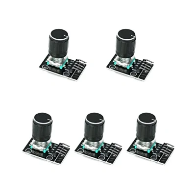 Imagen de QWORK 5Pcs Módulo de codificador Giratorio KY 040, Encoder rotativo 360 Grados con Tapa, para Arduino