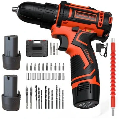 Imagen de SHAVINGFUN Destornillador Eléctrico, Taladro Percutor a Bateria con 2 Baterías 2.0Ah 35Nm,25+1 Ajuste de Par,34 Accesorios,2 Velocidad,LED Luz Para Hogar