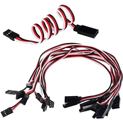Imagen de POFET 20 cables de extensión servo 10 mm, cable 3 pines, cabeza macho JR y hembra Futaba para avión RC
