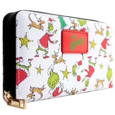 Imagen de Mischievous Grinch Whoville Fiesta de Navidad Cartera/Billetera Clutch Bolsillo para Monedas &amp; Tarjetero, Blanco
