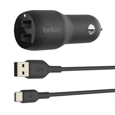 Imagen de Belkin Boost Charge Dual USB Soporte Cargador Rápido de Coche 12W + C cable Negro