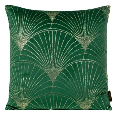 Imagen de Eurofirany Elegante Funda de cojín Terciopelo con Estampado 45 x cm, Terciopelo, Suave para sofá, diseño abanicos, Color Verde Oscuro