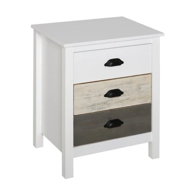 Imagen de HOMCOM Mesita de Noche Moderna Mesilla con 3 Cajones Mesa para Dormitorio Salón 50x38x65 cm Blanco