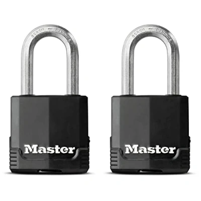 Imagen de MASTER LOCK Candado Alta Seguridad [Llaves] [Acero Laminado y Antióxido] [Exterior] [Arco M] [Lote de 2] M115EURTLF Ideal para Portales, Garages, Sótanos